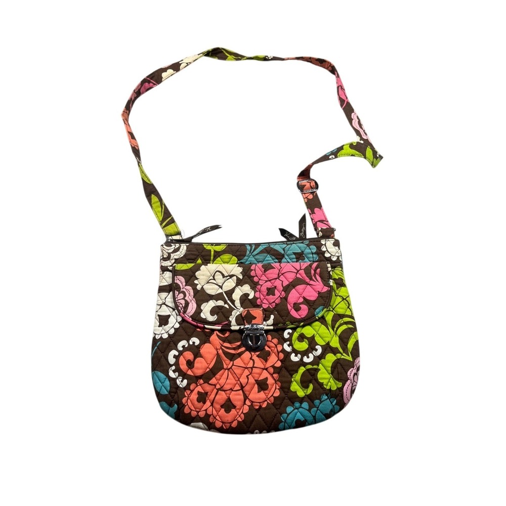 Vera Bradley Brown Floral Quilted Crossbody Bag Multicolor Retired Print